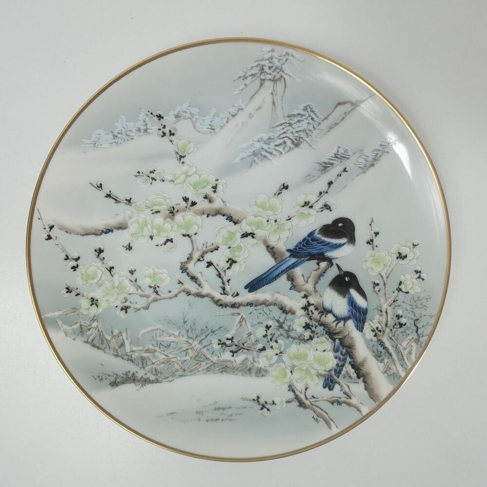 Franklin Porcelain Flower & Bird Seasonal Great Cold by Zeng Zhao 8.5 in